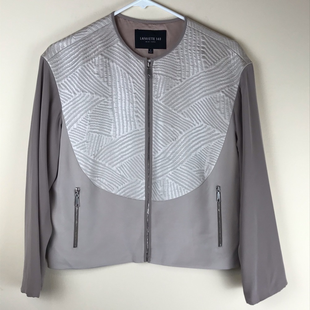 Lafayette 148 New York blush silk blend zip jacket
